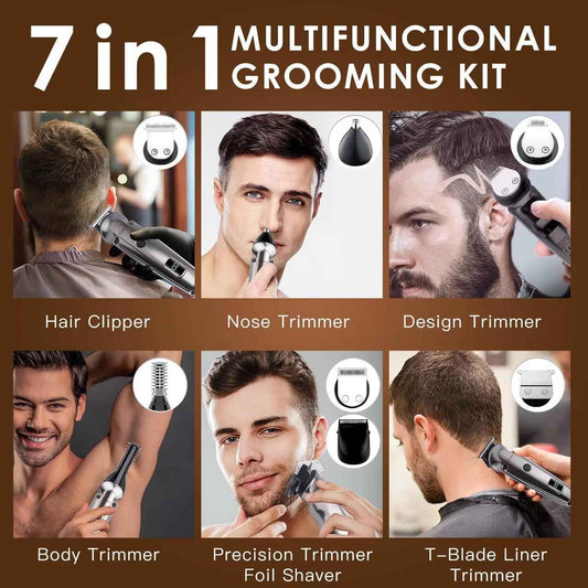 Hatteker 7-in-1 Beard & Hair Trimmer Kit | Men's Clippers, T-Blade, Nose Trimmer & Shaver