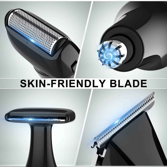 Hatteker 4-in-1 Men’s Grooming Kit | Body Hair Trimmer & Shaver with Detachable Handle