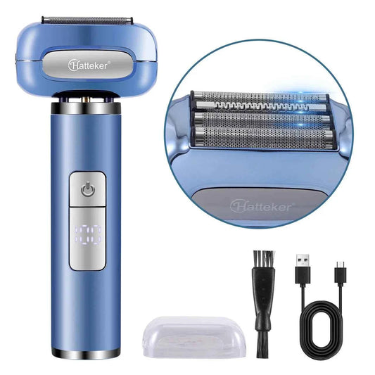 HATTEKER HT-928 Rechargeable Electric Shaver for Men Wet Dry Use USB Cordless Razor with Floating Blades & LED Display