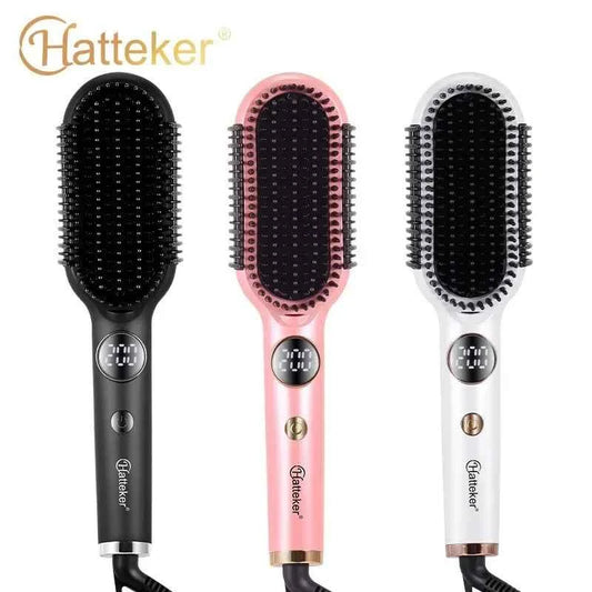 Hatteker Hair Straightener Brush Comb Hair Straightener Brush with LED Temperature Display