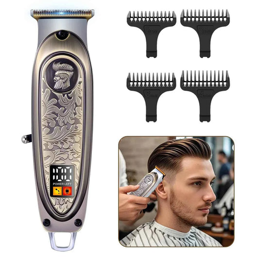 Hatteker HT-6120 Men's Cordless Retro Design Electric Hair Clippers USB Portable Charging Digital Display