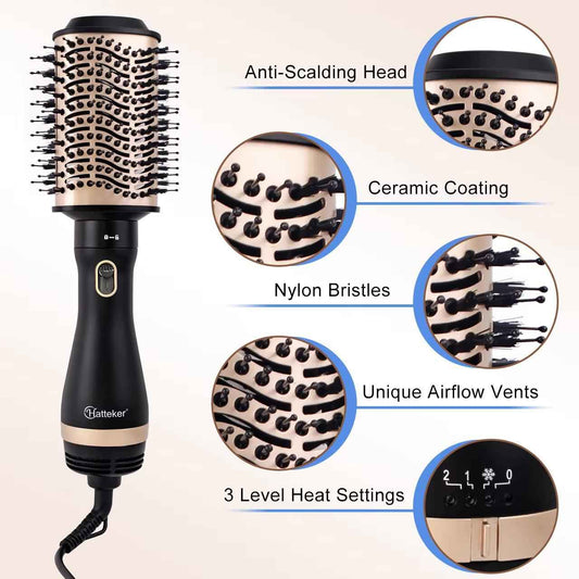 Hatteker Air Hair Styler 4-in-1 Curler, Dryer Brush, Hot Comb & Straightener