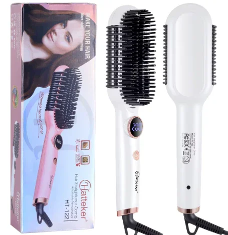 Hatteker Hair Straightener Brush Comb Hair Straightener Brush with LED Temperature Display