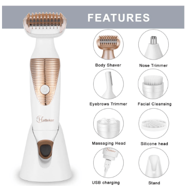 HATTEKER 6 In 1 Multifunctional Epilator Waterproof Electric Hair Trimmer Battery Painless Hair Remover Body Nose Trimmer 5178