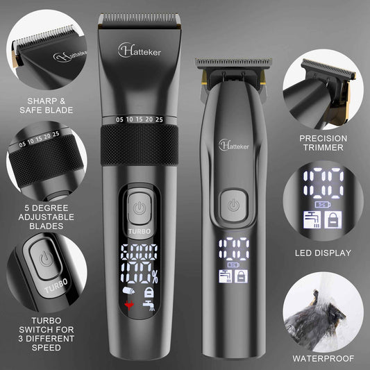 HATTEKER Hair Clippers and T-Blade Set Trimmer Kit Cordless Beard Barber Clipper Hair Cutting Kit Grooming Kit Waterproof