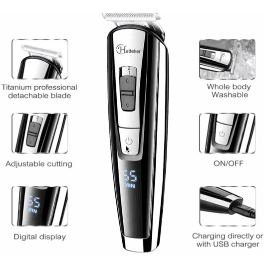 HATTEKER Professional Hair Trimmer Waterproof 5-in-1 RFC-588 – Cordless Grooming Kit for Beard, Hair & Body