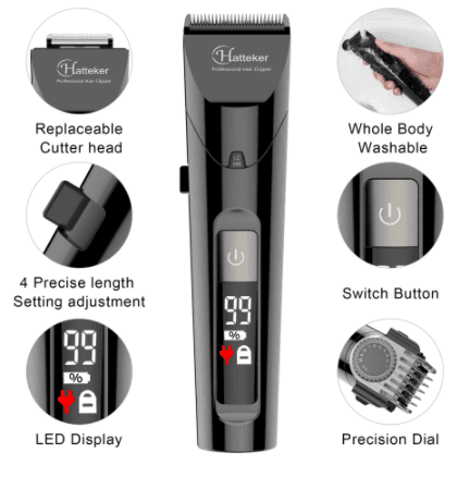 HATTEKER 4 in 1 professional electric hair clipper Waterproof RFC-69104