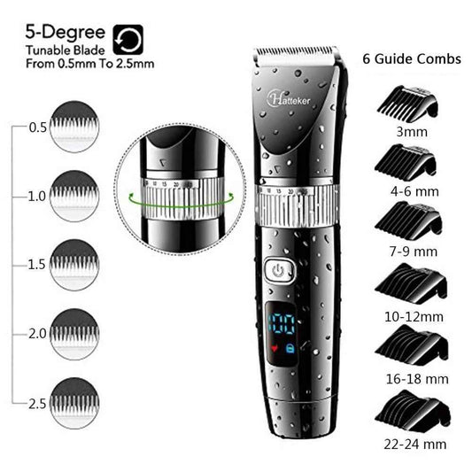 HATTEKER Professional Electric Hair Clipper Waterproof LED Display RFC-69001