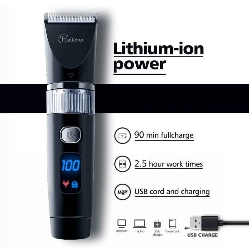 HATTEKER Professional Electric Hair Clipper Waterproof LED Display RFC-69001