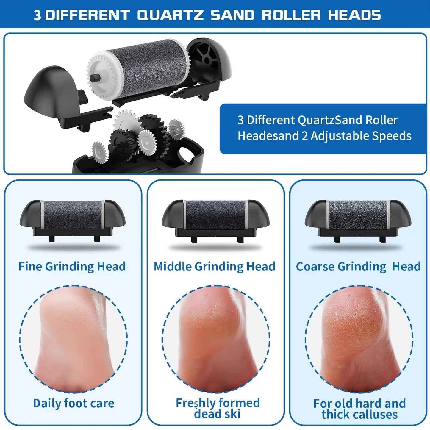 Hatteker USB Rechargeable Waterproof Electric Foot Sharpener & Callus Remover with LED Light