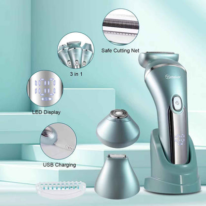 3-in-1 Lady Shaver - USB Rechargeable Electric Epilator for Legs & Arms, Wet & Dry