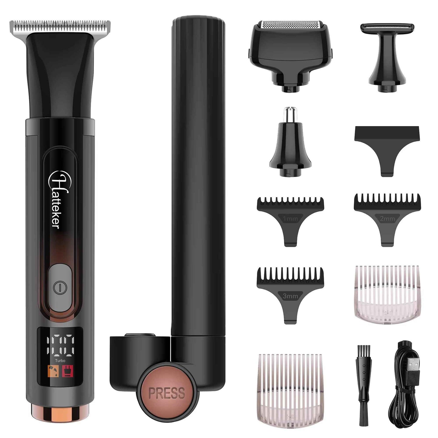 Hatteker 4-in-1 Men’s Grooming Kit | Body Hair Trimmer & Shaver with Detachable Handle