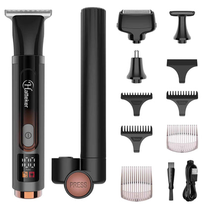 Hatteker 4-in-1 Men’s Grooming Kit | Body Hair Trimmer & Shaver with Detachable Handle