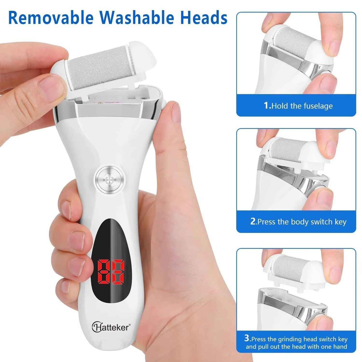 Hatteker Electric Callus Remover - USB Rechargeable Foot Sharpener with LCD