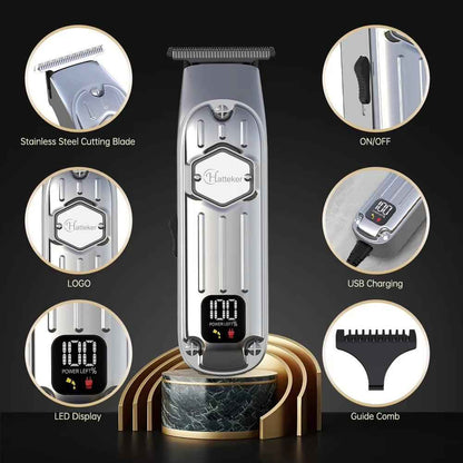 Silver Cordless Beard Trimmer & Haircut Kit - T-Blade Hair Clippers for Men