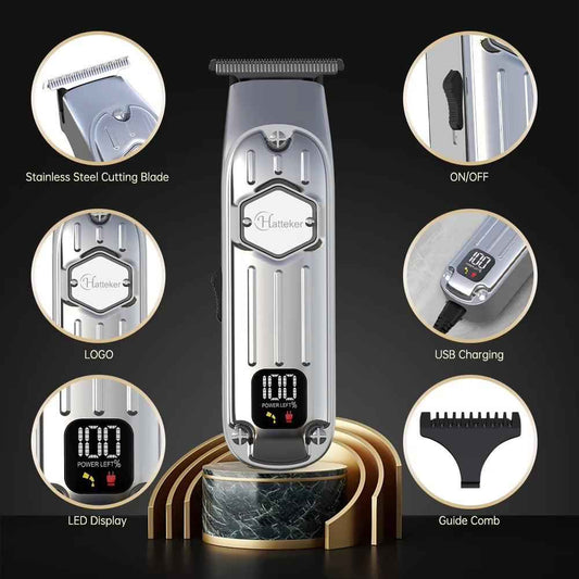 Silver Cordless Beard Trimmer & Haircut Kit - T-Blade Hair Clippers for Men
