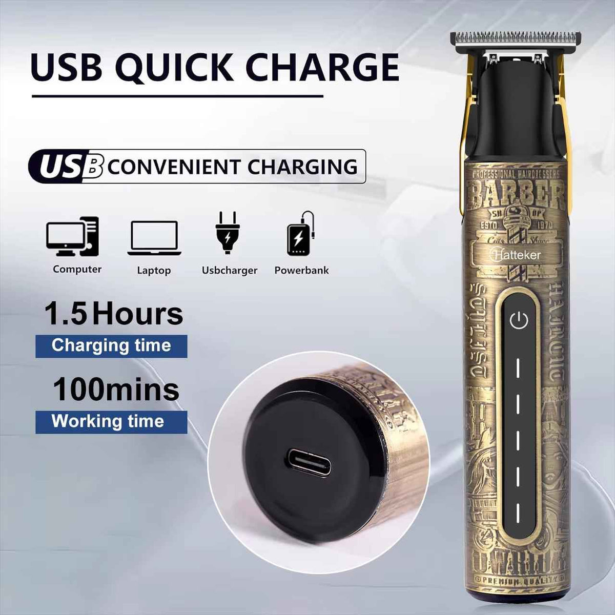 T-Blade Hair Cutting Machine - USB Rechargeable Men's Hair Trimmer & Bald Clippers