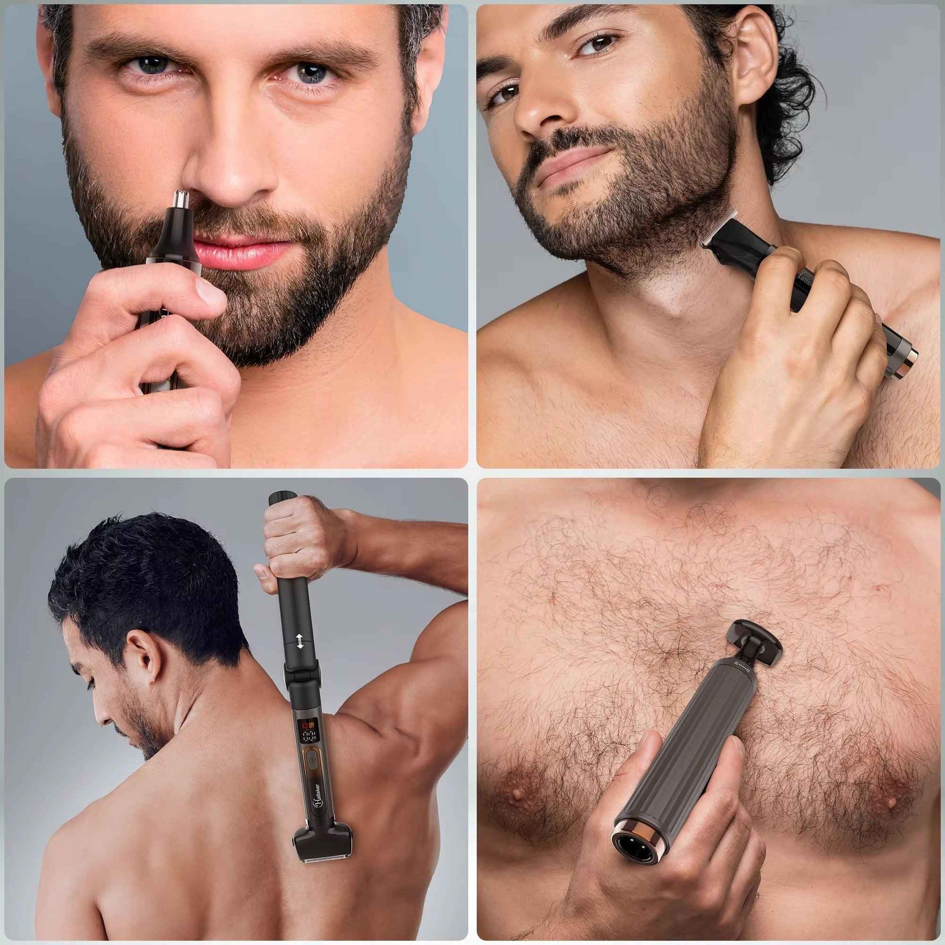 Hatteker 4-in-1 Men’s Grooming Kit | Body Hair Trimmer & Shaver with Detachable Handle