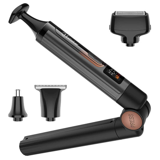 Hatteker 4-in-1 Men’s Grooming Kit | Body Hair Trimmer & Shaver with Detachable Handle