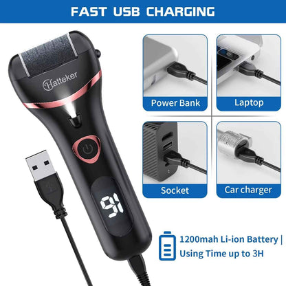 Hatteker USB Rechargeable Waterproof Electric Foot Sharpener & Callus Remover with LED Light