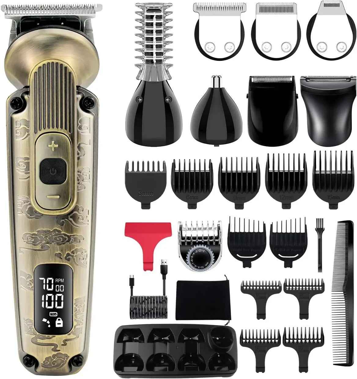 Hatteker Beard Trimmer Mustache Trimmer for Men 8 in 1 Adjustable Speed Waterproof Hair Clipper T-Blade Electic Razor Shavers Cordless Mens Gift Grooming Kit with Face Nose Body