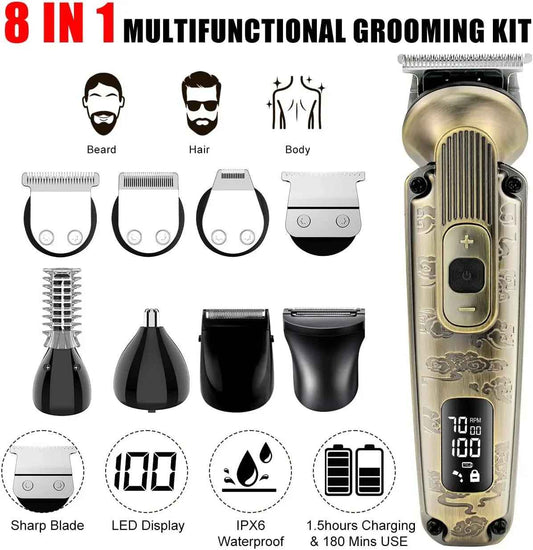 Hatteker Beard Trimmer Mustache Trimmer for Men 8 in 1 Adjustable Speed Waterproof Hair Clipper T-Blade Electic Razor Shavers Cordless Mens Gift Grooming Kit with Face Nose Body