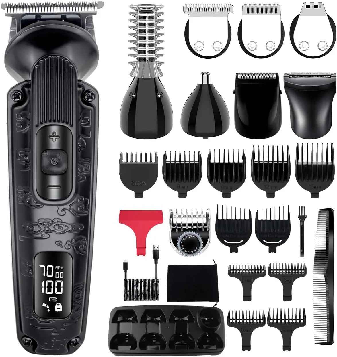 Hatteker Beard Trimmer Mustache Trimmer for Men 8 in 1 Adjustable Speed Waterproof Hair Clipper T-Blade Electic Razor Shavers Cordless Mens Gift Grooming Kit with Face Nose Body