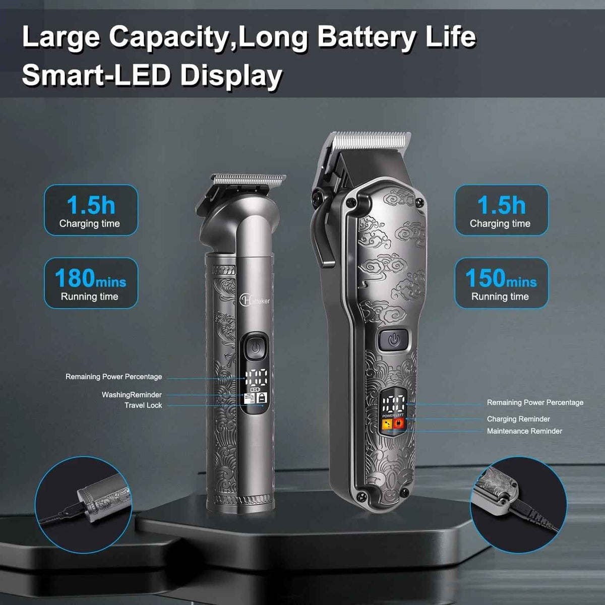 Professional Hair Clipper for Hatteker – Cordless Barber Trimmer Set Waterproof Grooming Kit