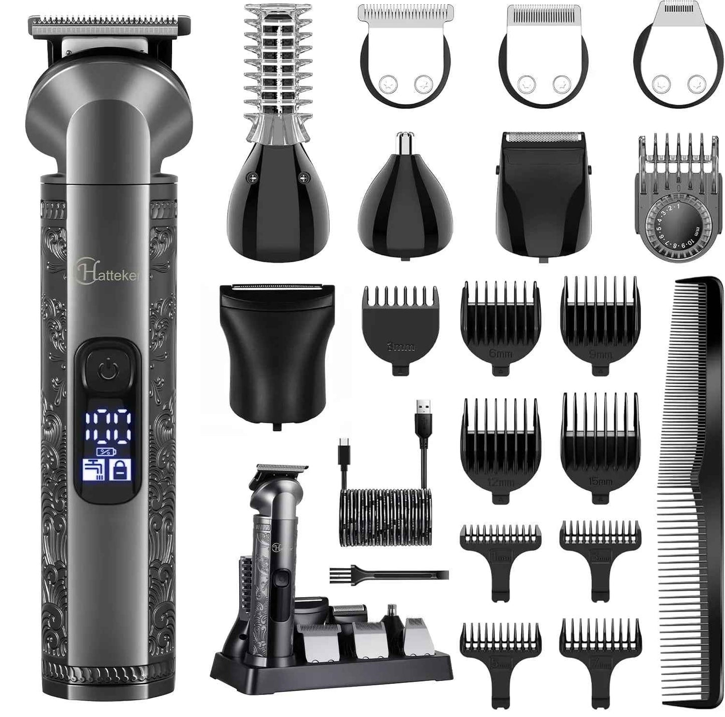 Hatteker 8-in-1 Grooming Kit – Hair Clipper Beard Trimmer Zero Gap T Blade Waterproof