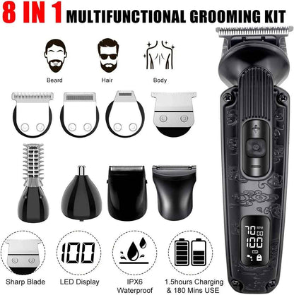 Hatteker Beard Trimmer Mustache Trimmer for Men 8 in 1 Adjustable Speed Waterproof Hair Clipper T-Blade Electic Razor Shavers Cordless Mens Gift Grooming Kit with Face Nose Body