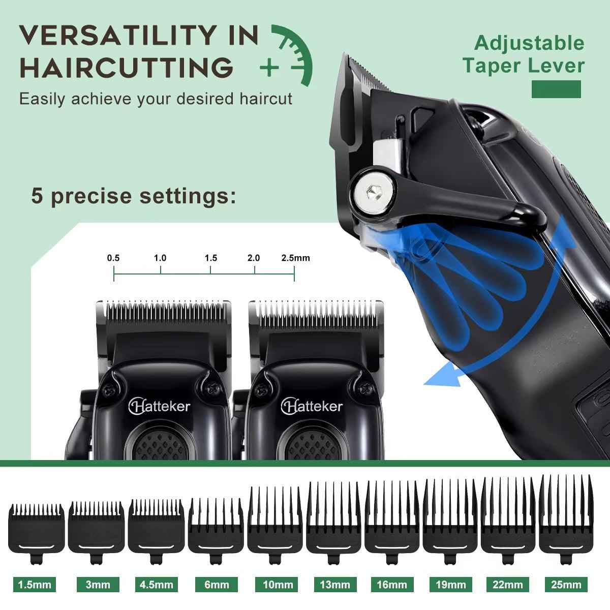 Hatteker Professional Barber Hair Clippers Set – Cordless Precision Fade Kit with Zero Gap T-Blade & LCD Display