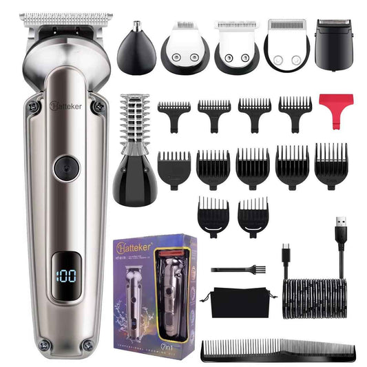 Hatteker 7-in-1 Beard & Hair Trimmer Kit | Men's Clippers, T-Blade, Nose Trimmer & Shaver