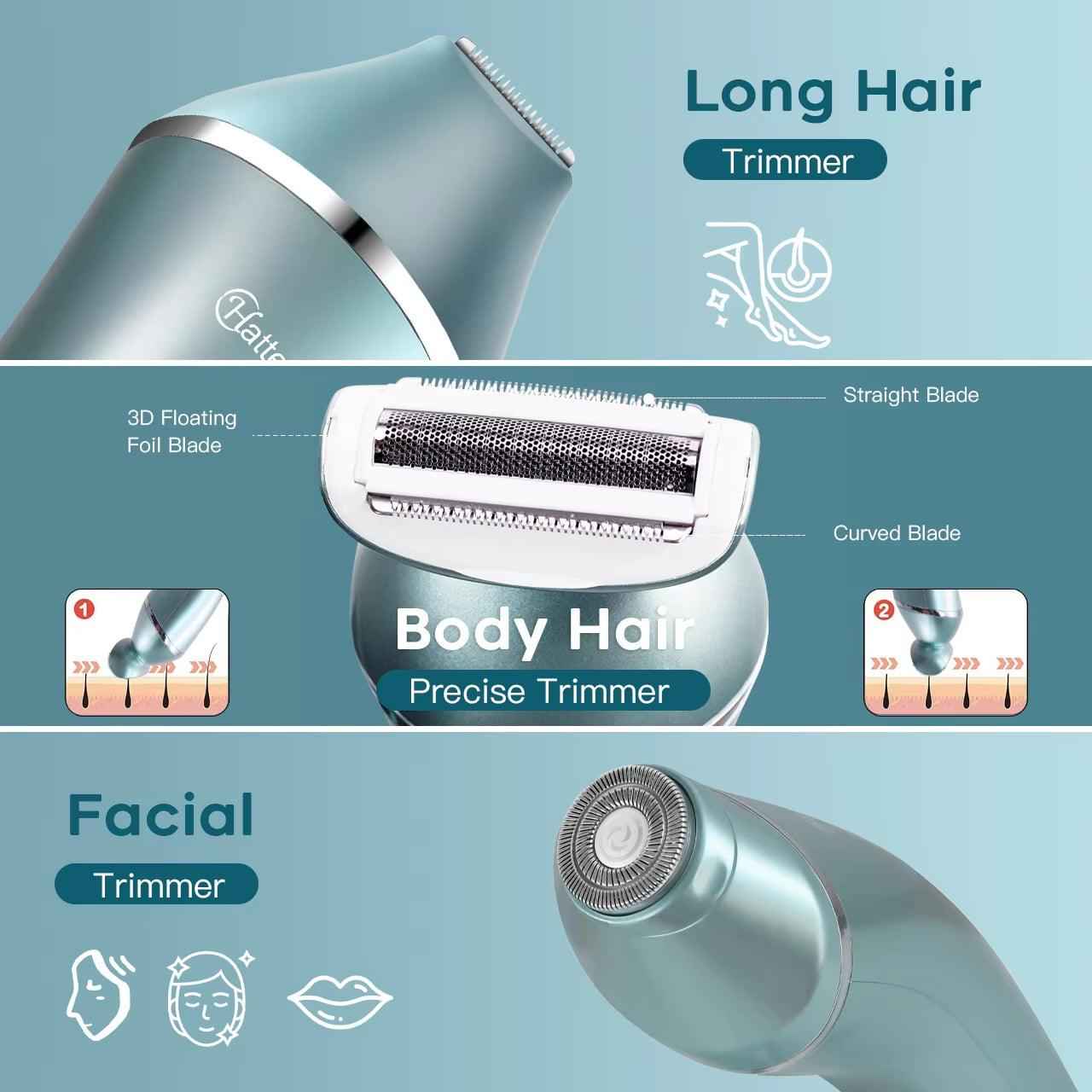 3-in-1 Lady Shaver - USB Rechargeable Electric Epilator for Legs & Arms, Wet & Dry