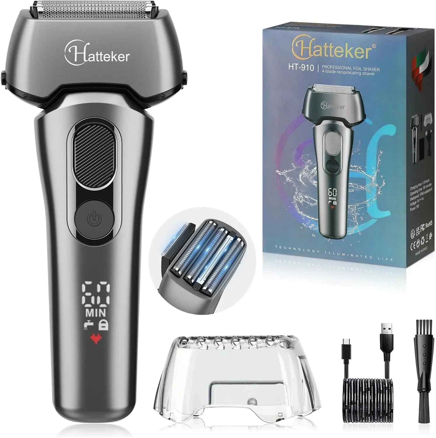 4-in-1 Body Hair Trimmer for Hatteker – Dual Head Groin & Body Groomer IPX7 Waterproof