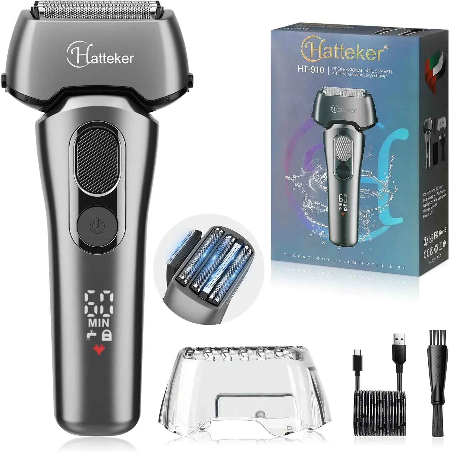 4-in-1 Body Hair Trimmer for Hatteker – Dual Head Groin & Body Groomer IPX7 Waterproof