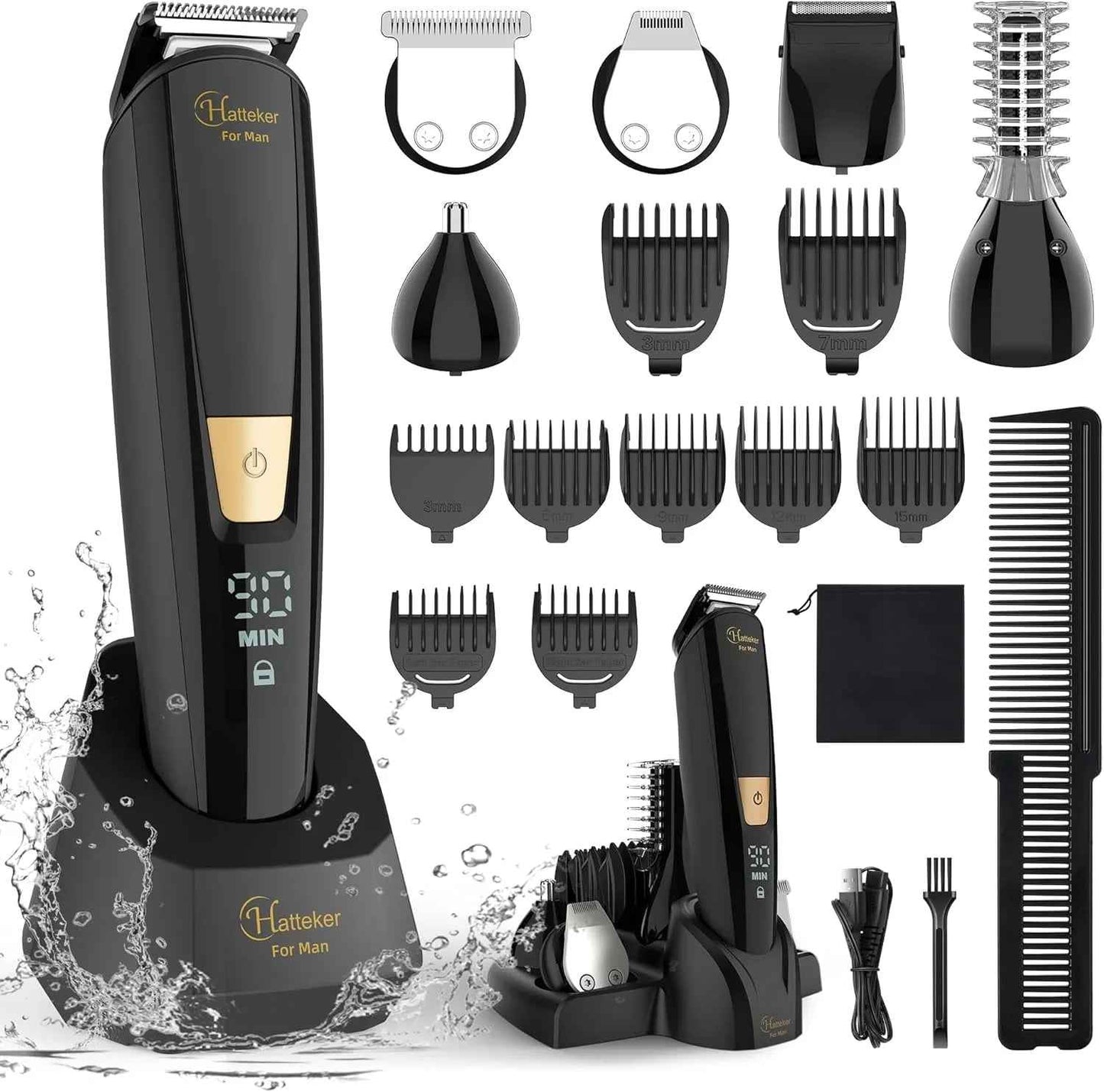 Hatteker 6-in-1 Body Grooming Kit – Groin & Body Trimmer Beard Hair Clipper Waterproof USB Rechargeable