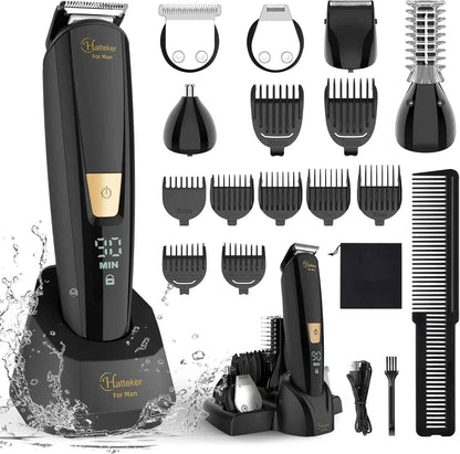 Hatteker 6-in-1 Body Grooming Kit – Groin & Body Trimmer Beard Hair Clipper Waterproof USB Rechargeable
