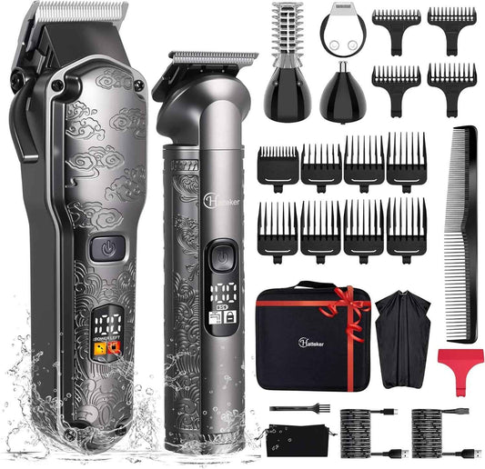Professional Hair Clipper for Hatteker – Cordless Barber Trimmer Set Waterproof Grooming Kit