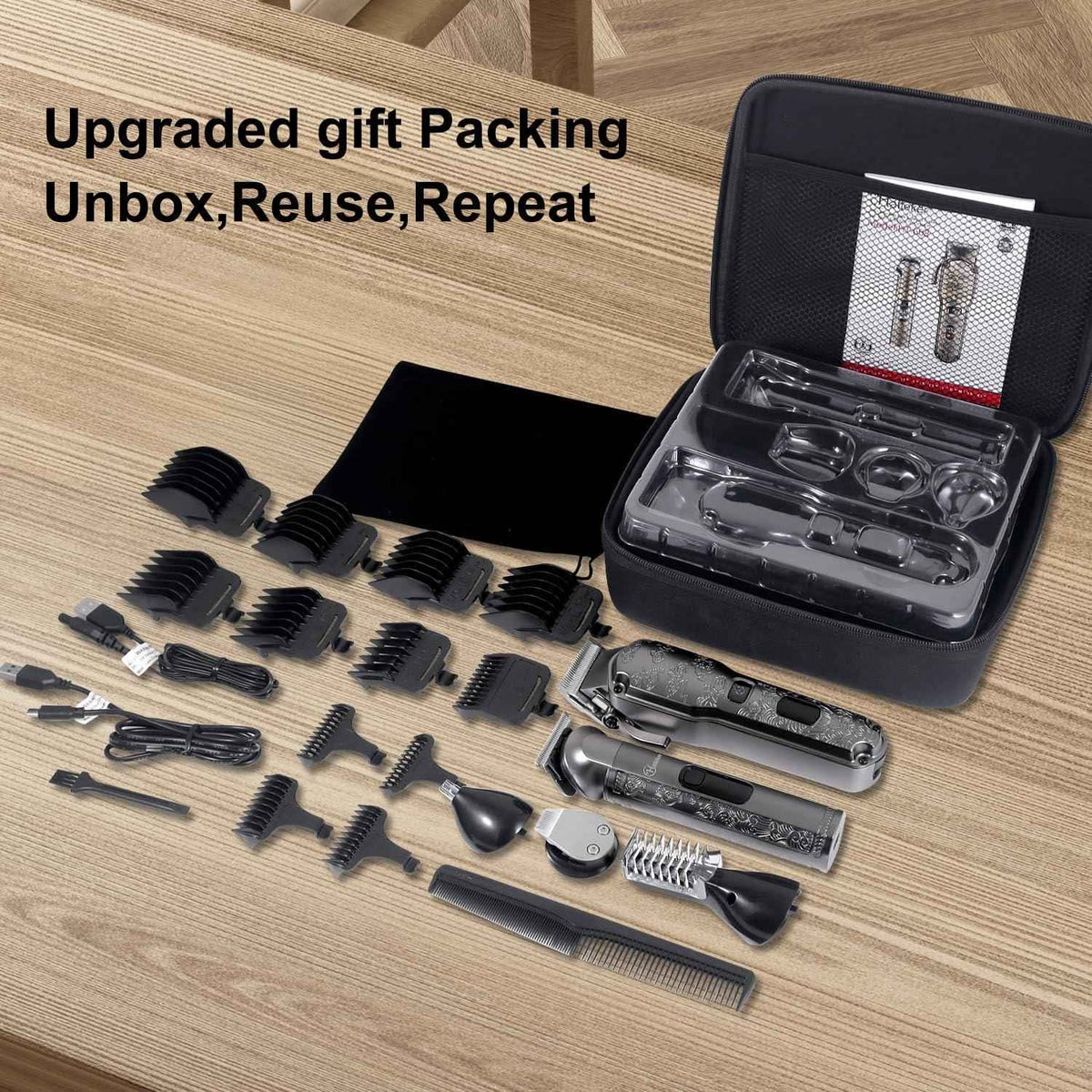Professional Hair Clipper for Hatteker – Cordless Barber Trimmer Set Waterproof Grooming Kit