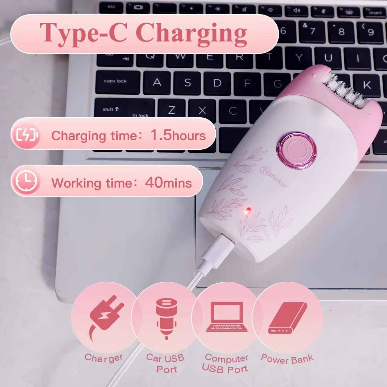 Hatteker 2-in-1 Women's Electric Shaver and Trimmer with LED Light for Hair Removal