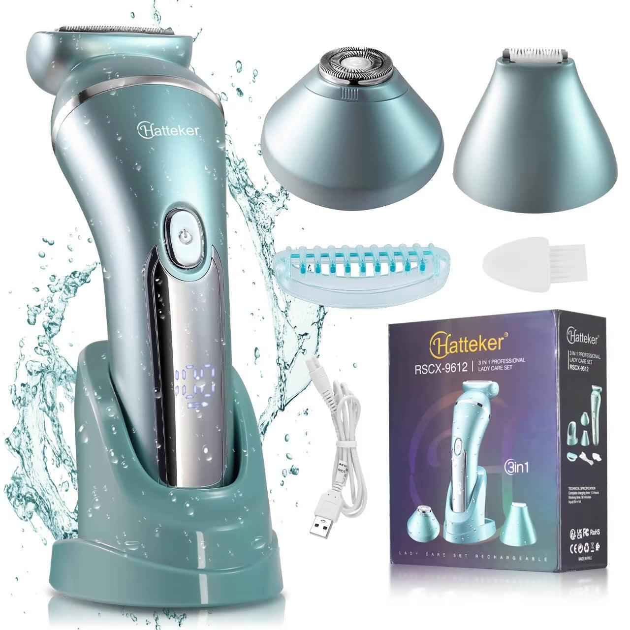 3-in-1 Lady Shaver - USB Rechargeable Electric Epilator for Legs & Arms, Wet & Dry