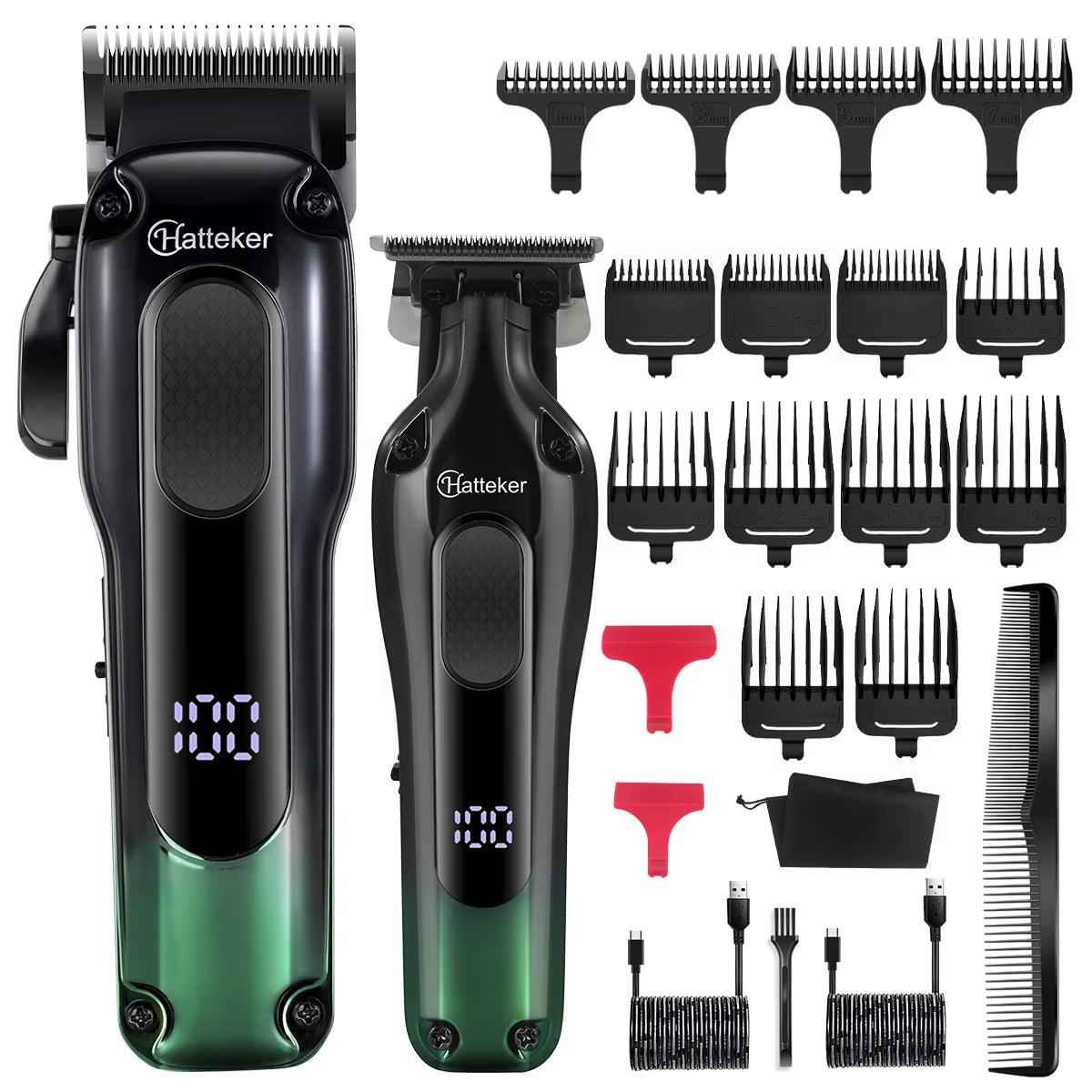Hatteker Professional Barber Hair Clippers Set – Cordless Precision Fade Kit with Zero Gap T-Blade & LCD Display