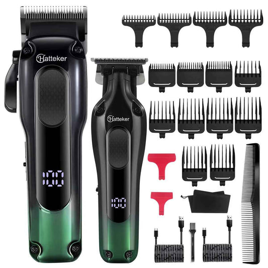 Hatteker Professional Barber Hair Clippers Set – Cordless Precision Fade Kit with Zero Gap T-Blade & LCD Display