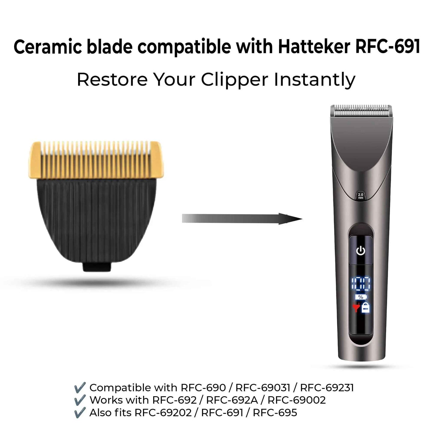 HATTEKER Ceramic Replacement Blade Cutter for Hatteker RFC-691 – Precision Clipper Blade Head