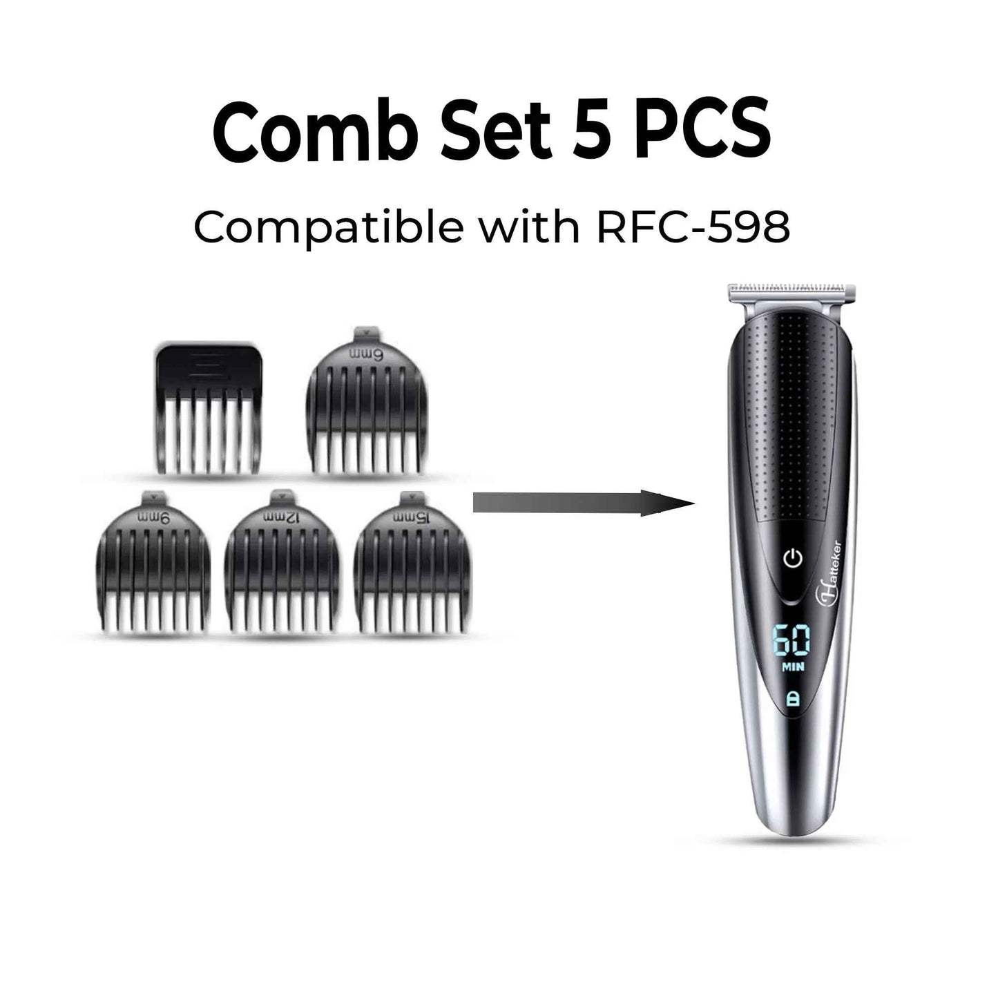HATTEKER Comb Set 5PCS for RFC-598 – Adjustable Guide Combs Replacement Kit for Precise Hair Length Control