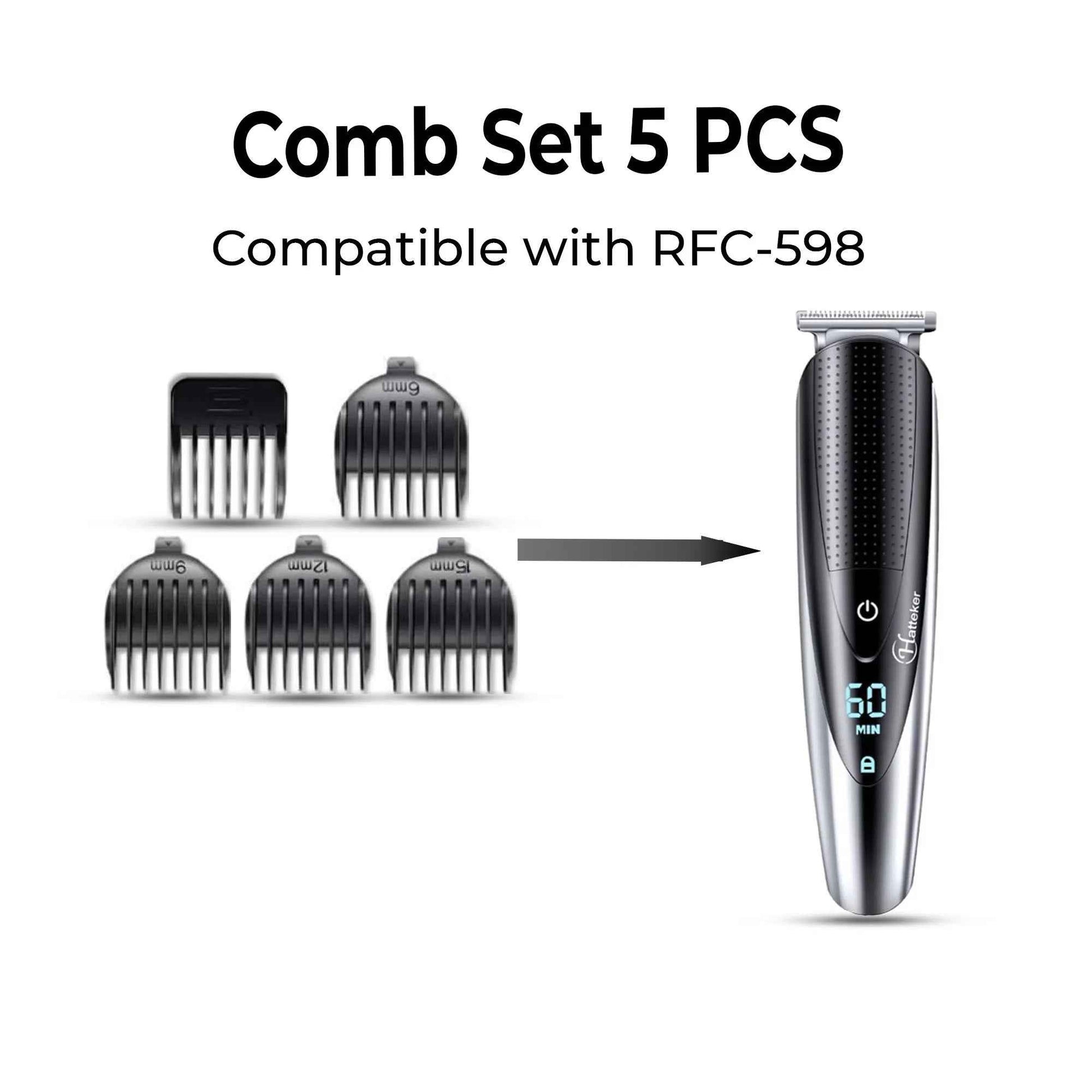 HATTEKER Comb Set 5PCS for RFC-598 – Adjustable Guide Combs Replacement Kit for Precise Hair Length Control