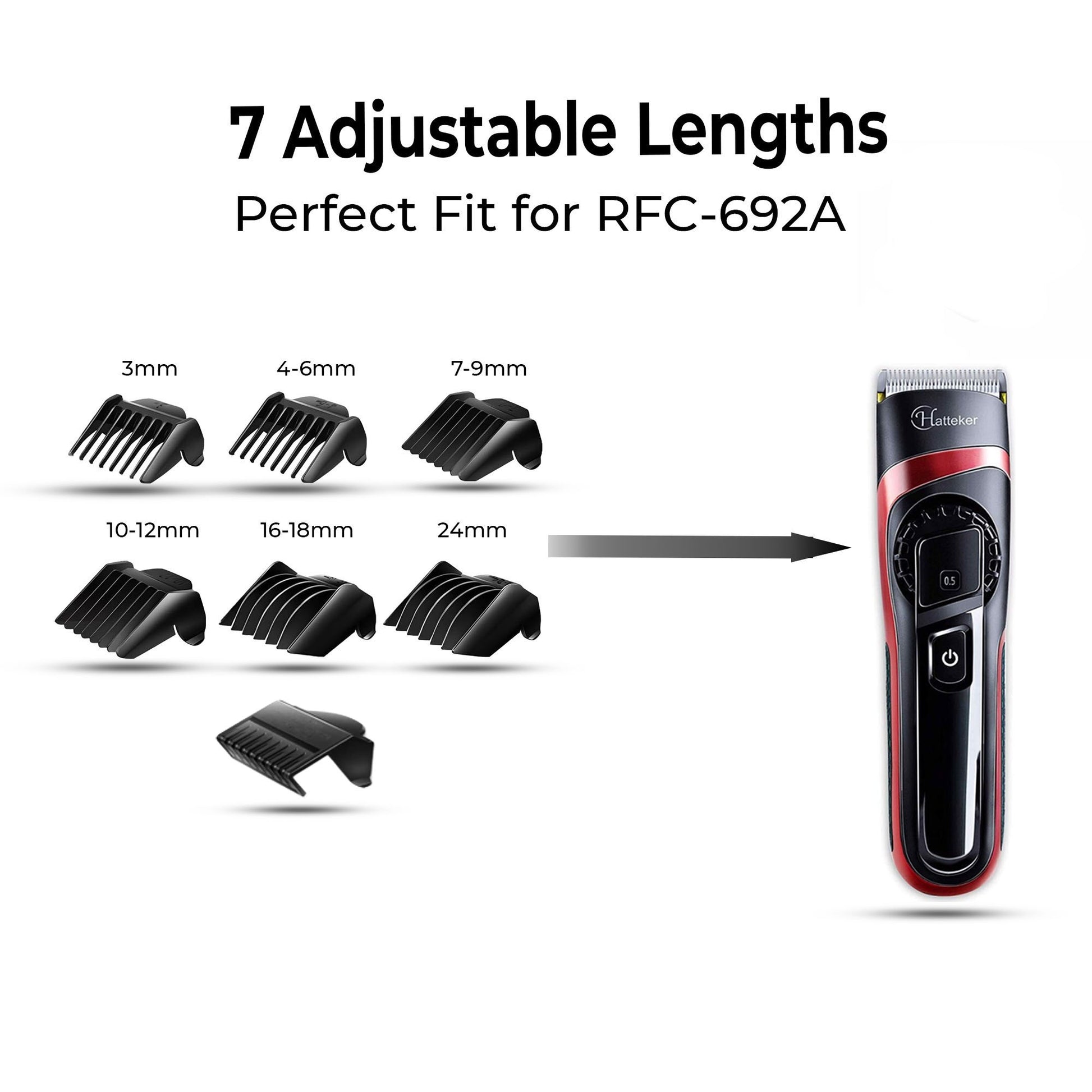 Hatteker RFC-692A Replacement Comb Set 7PCS – Adjustable Guide Guards for Precision Trimming