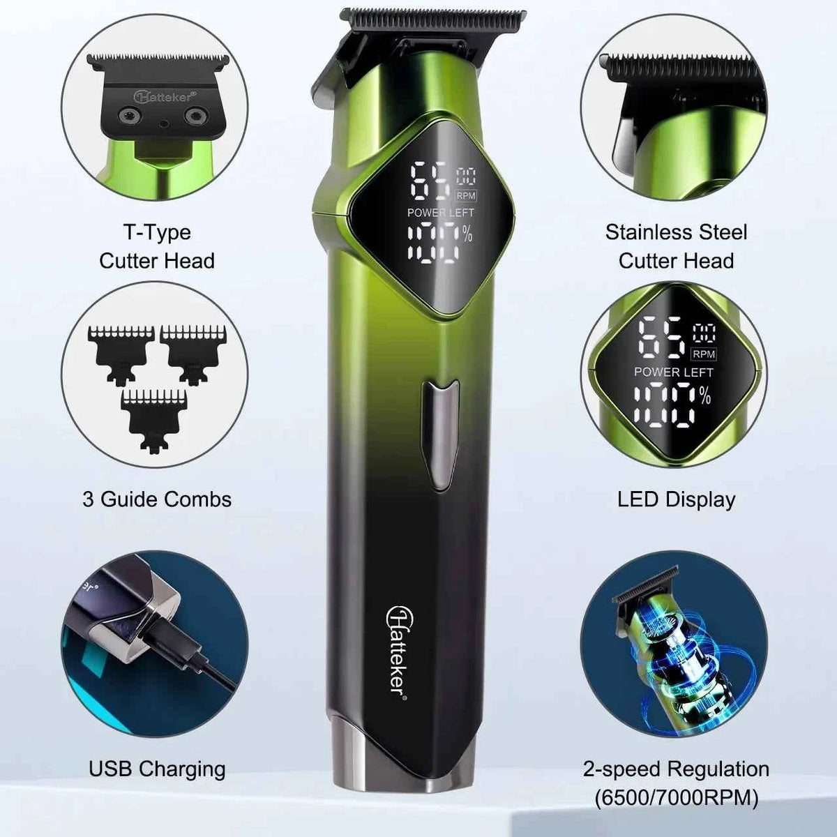 Hatteker HT-6132 Hair Clipper – LCD Digital Display Precision Trimmer USB Rechargeable