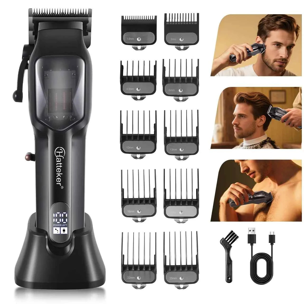Hatteker HT-6136 Professional Electric Hair Clippers Kit with LCD Display, USB Rechargeable for Men & Barber Use