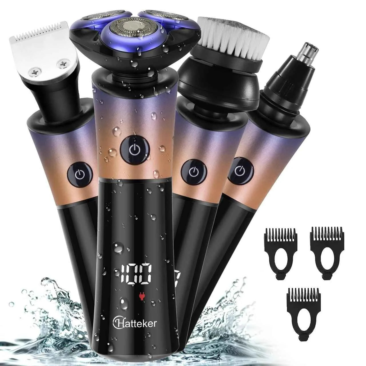 Hatteker 4-in-1 Electric Shaver for Men | Waterproof Rotary Blades